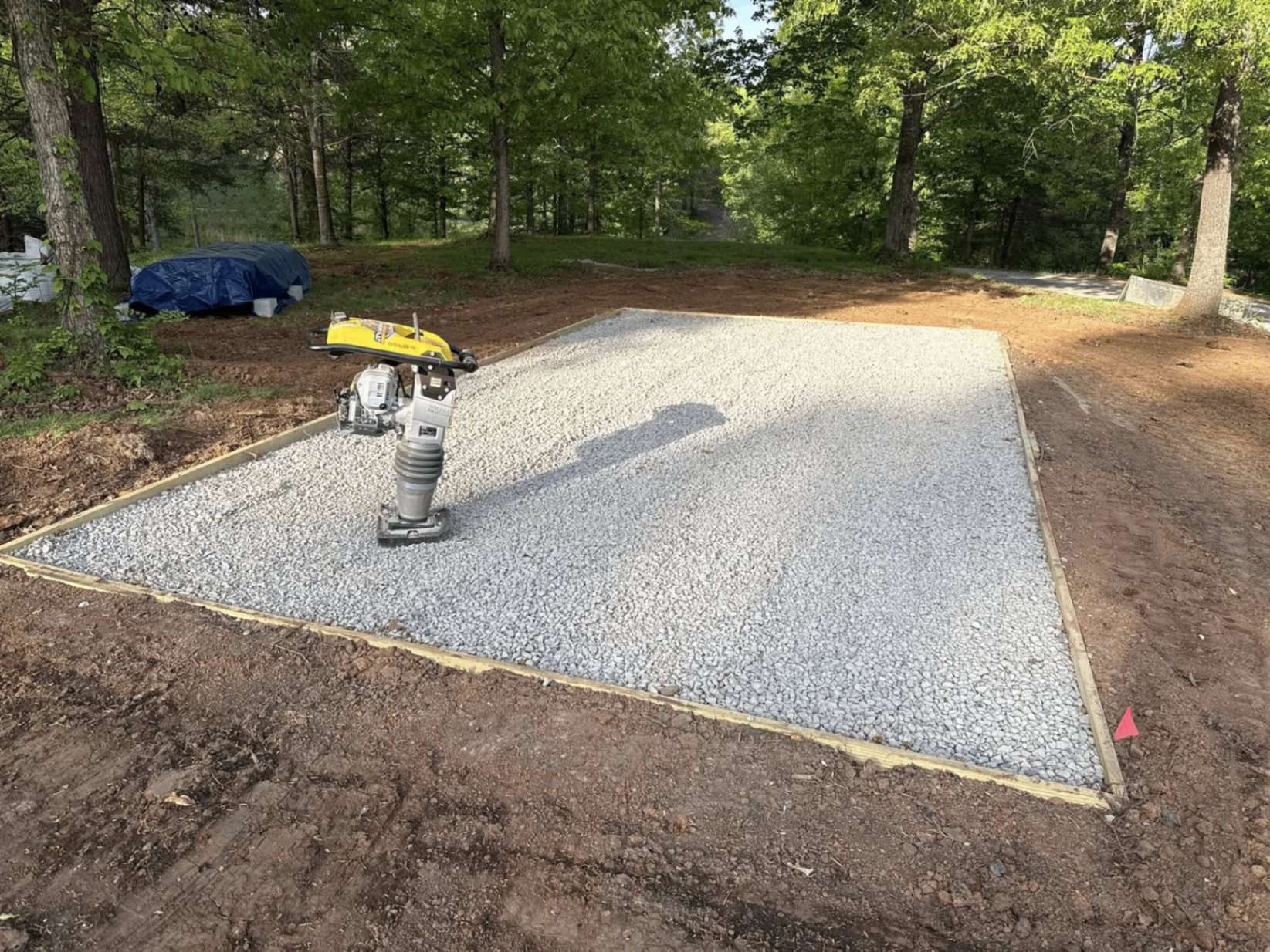 Framed and compacted gravel pad ready for a shed or cabin build